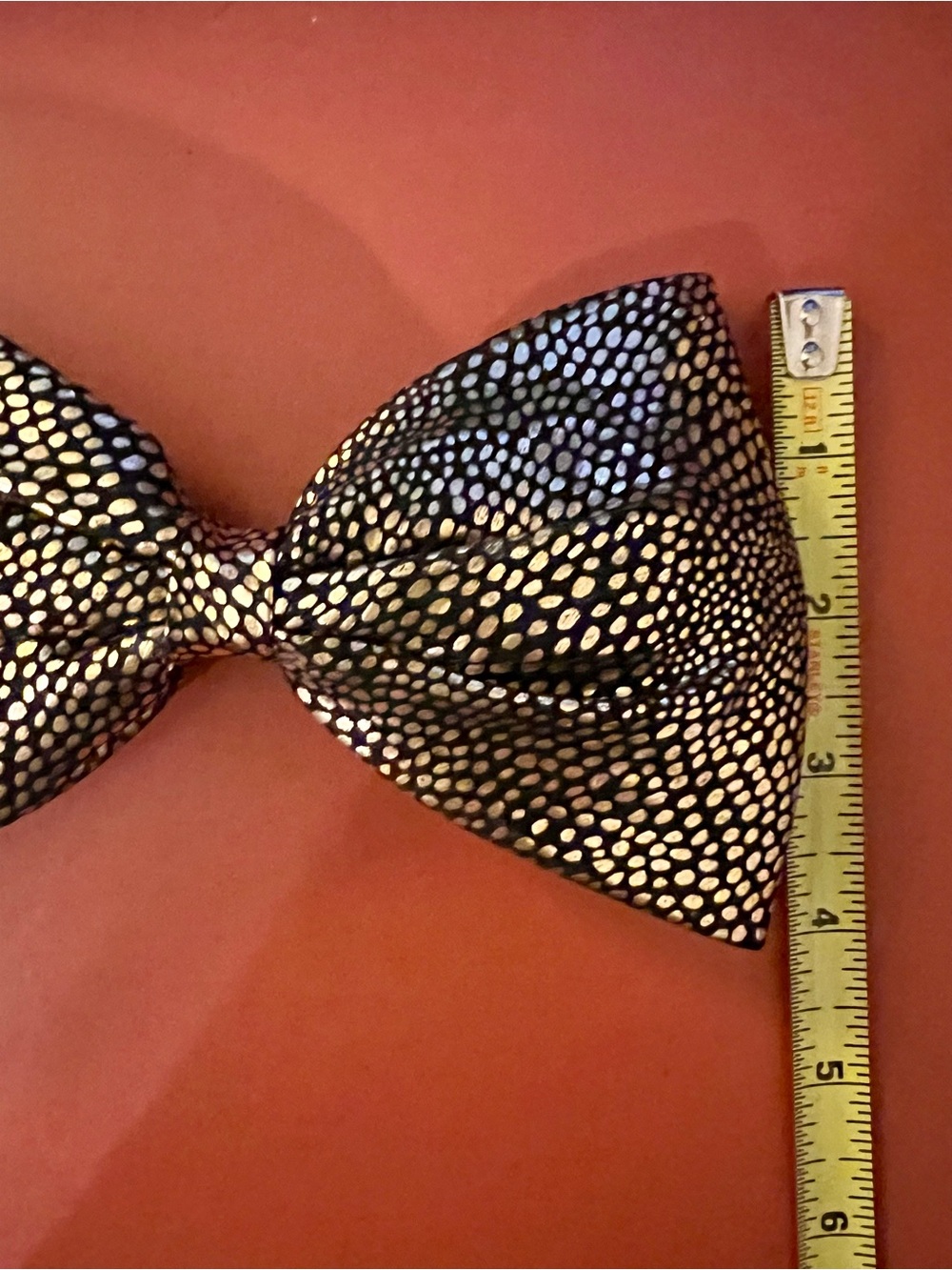 PAIR of VINTAGE Black/Metallic-Dotted Statement Bow Barrettes (Silver + Gold) - Picture 4 of 4